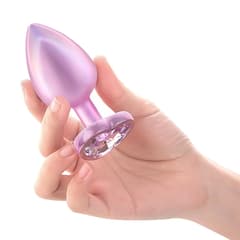 UV Chrome Plated Pink - Jewelled Metal Butt Plug with Heart Shaped Base 3-Piece Set