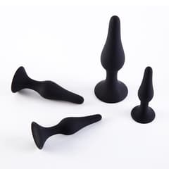 Hands-Free Suction Cup Anal Plugs - Silicone Rear Anal Plugs 5-Piece Set with Enema Anal Rinser