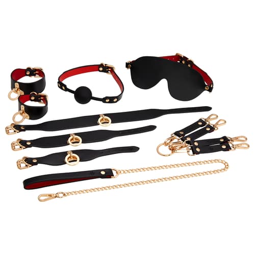Scarlet Sensation - BDSM Bondage Restraint Mask Collar Gag Set of 6 Dark Red