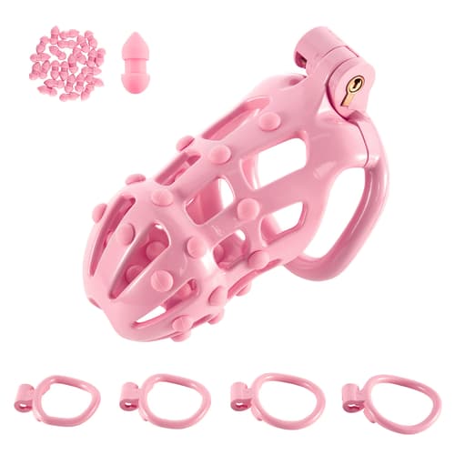 Pink Spikes - 5th Generation 3D Design, Pink Stimulation Chastity Cage