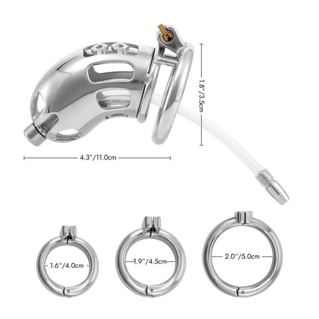 Chastity belt lock - Skeleton sperm ring with round ring with three rings + silicone catheter